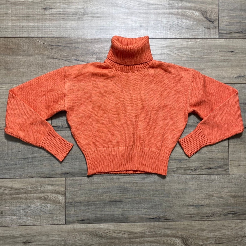 Club Monaco Women's Easy Turtleneck Chunky Knit Sweater Size XS Orange